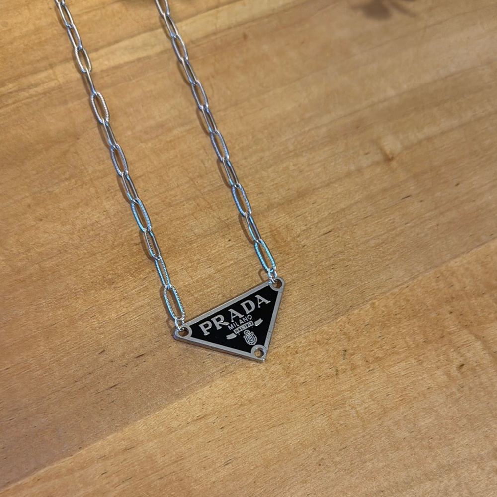 Prada Silver Necklace with Black Pendant